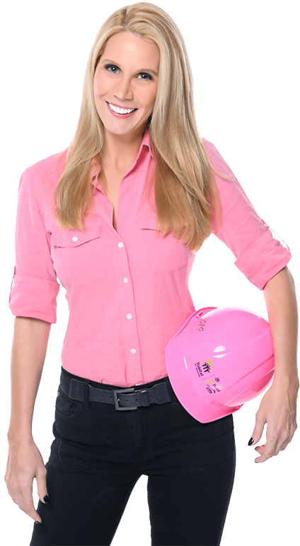 Elizabeth Hart posing with a pink hard hat