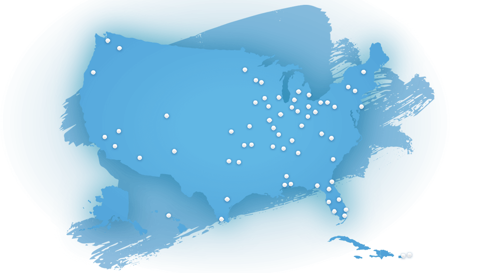 Map of US, PR and USVIs showing stations